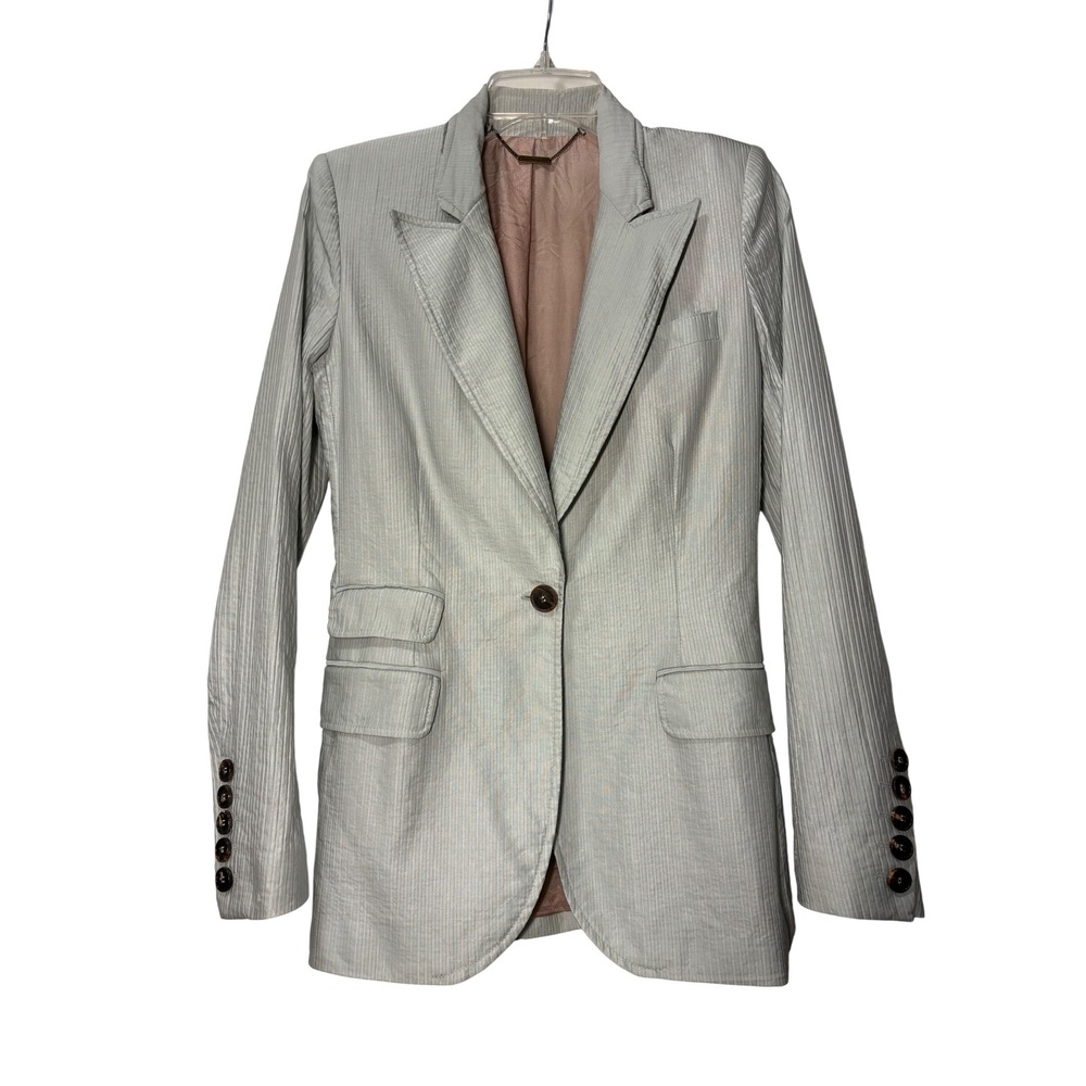 Barbara‎ Bui Light Grey/Sage Seersucker Single Button Tailored Jacket-Size 38